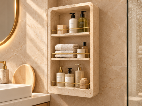 Ivory Stone Framed Three-Tier Wall Shelf