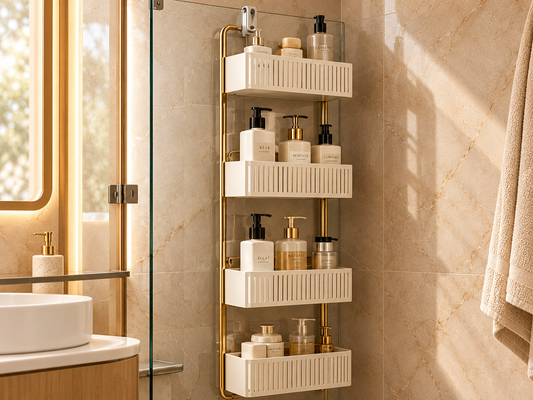 Ivory & Gold Four-Tier Shower Storage Tower