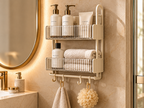 Clear Ribbed Two-Tier Bathroom Wall Organizer