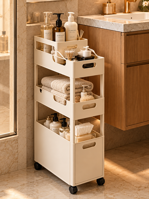 Slim Three-Tier Rolling Bathroom Storage Cart